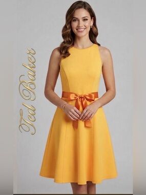 ted baker yellow skater dress Women's TED BAKER Canary Yellow Sleeveless Skater Dress Size 2 Fit & Flare